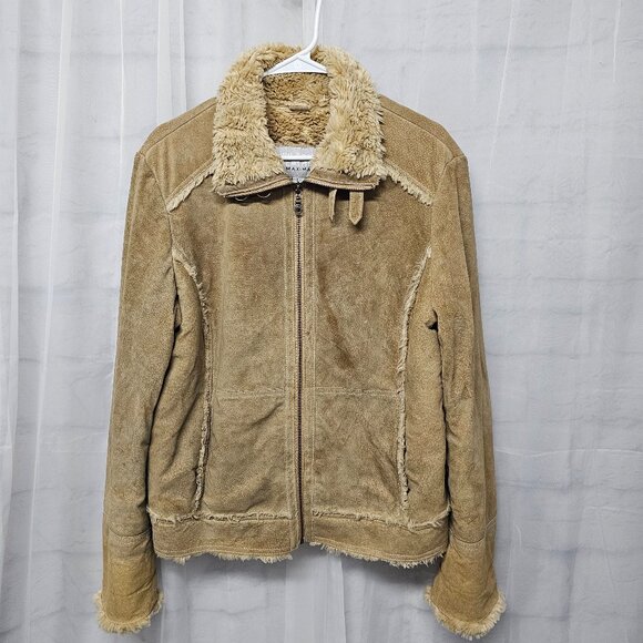 Wilson Maxima Leather Suede Jacket Tan Faux Fur Pennylane Grunge Boho L - Picture 1 of 9